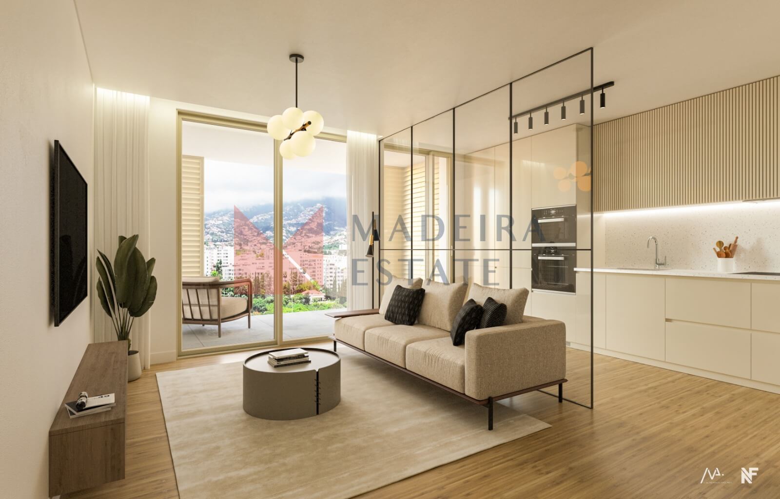 The Hills 007 Two-bedroom apartment for sale in an upcoming residential complex in Funchal, offering a spacious veranda with a jacuzzi