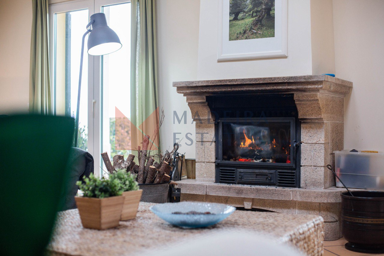 Fireplace in the living room of a luxury villa for rent in Madeira