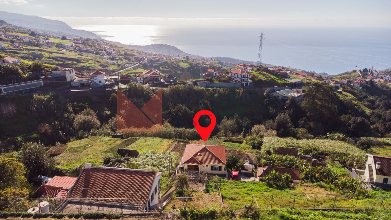 Scenic Location – Casa Terra da Vinha from Above Aerial view of Casa Terra da Vinha, a short-term rental in Madeira
