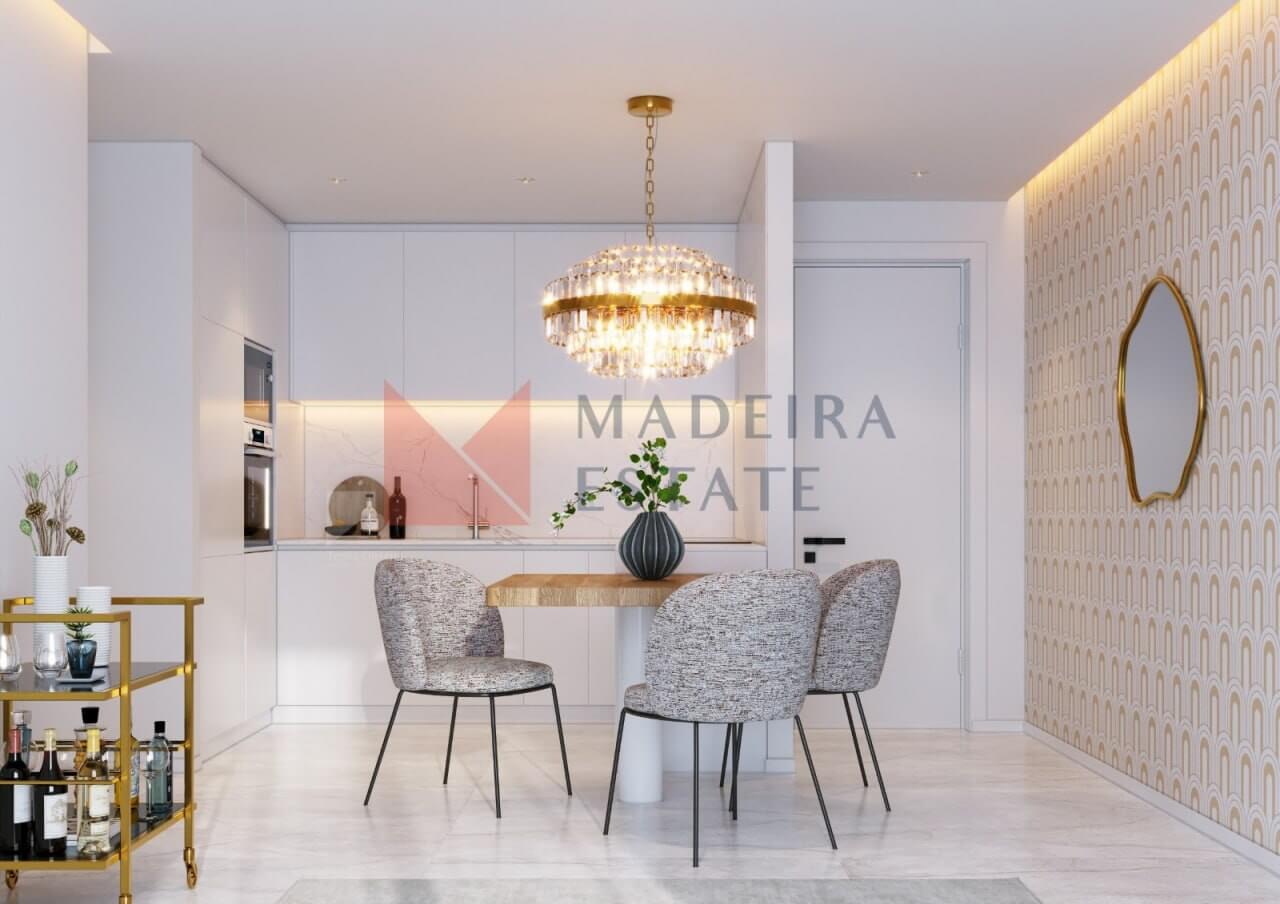 Modern T1 Apartment in Ribeira Brava, Madeira – kitchen view Modern T1 apartment kitchen in Ribeira Brava, Madeira